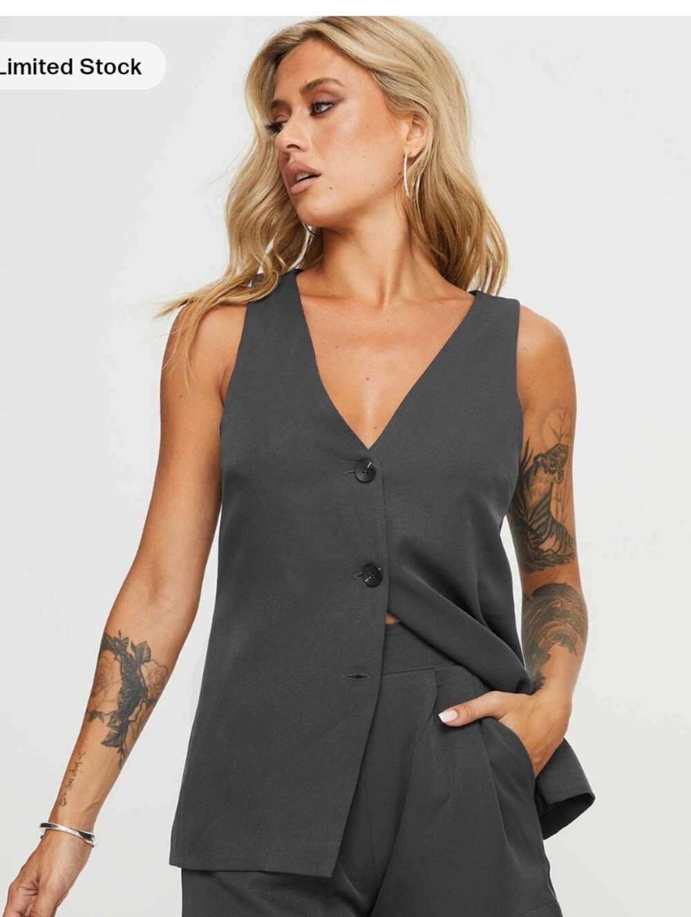 Princess Polly Dark Gray Charcoal Tailored V-Neck Vest Waistcoat Size 4 - Picture 6 of 13